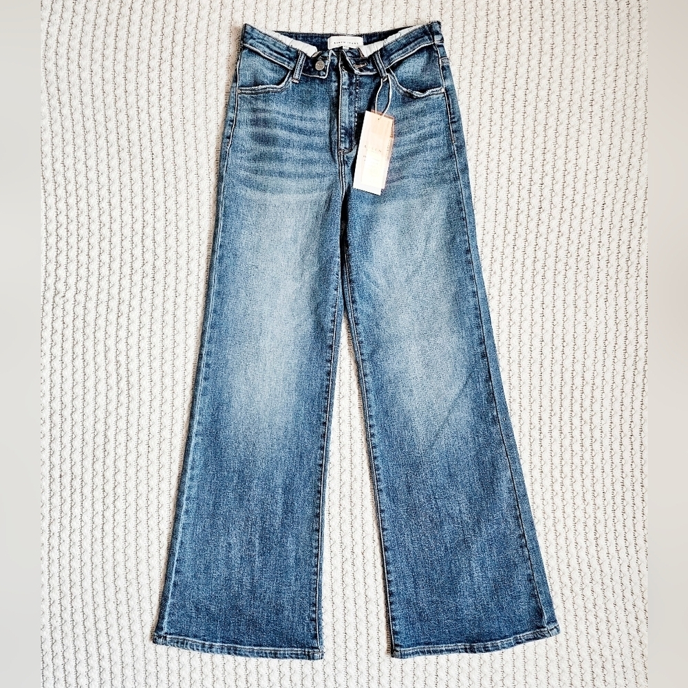 RISEN HR Medium Wash Slim Wide Leg Jeans Fold Over Stretch Classic 9/29 NEW - Picture 2 of 10